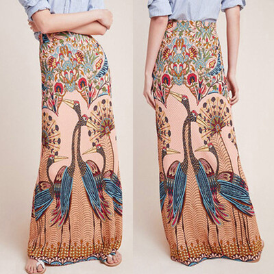 

Roseonmyhand Fashion Women High Waist Vintage Printed Casual Beach Long Skirt