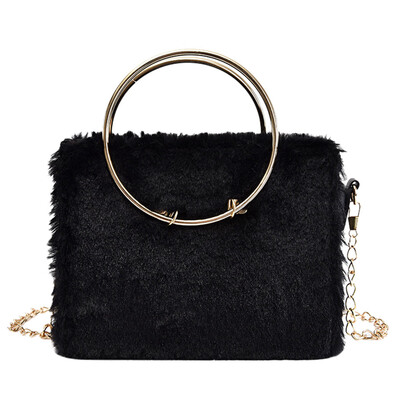 

Women Solid Color Hairy Shoulder Bag Fashion Ladies Plush Messenger Bags Brand Designer Chain Square Crossbody Bag Tote YJ