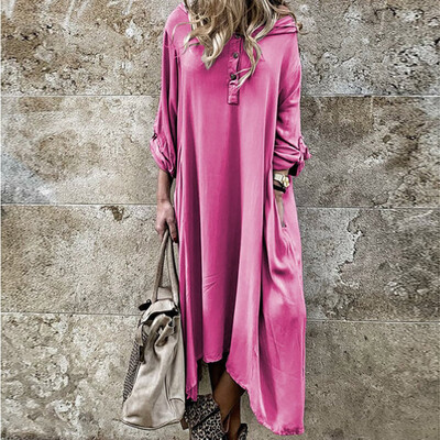 

Tailored Women Vintage Solid Button Loose Plus Size Long Sleeve Irregular Hoodie Dress