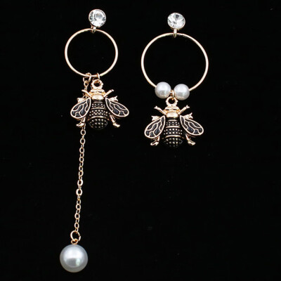 

New Mode Style High Quality Hot Design Honey Zircon Asymmetric Bee Pearl Earrings Golden For Women Fashion Luxury Jewelry Gifts
