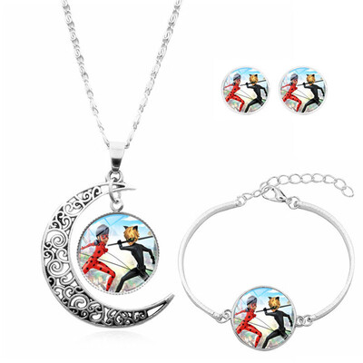 

4 Pcs\Set 10 Colors New Miraculous Ladybug Love Bugs Earrings Bracelet Pendant Set