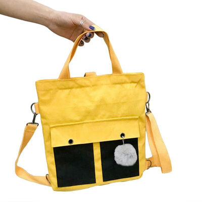 

Women Casual 2 Colors Block Fluffy Ball Shoulder Bag Canvas Multi Pocket Handbag