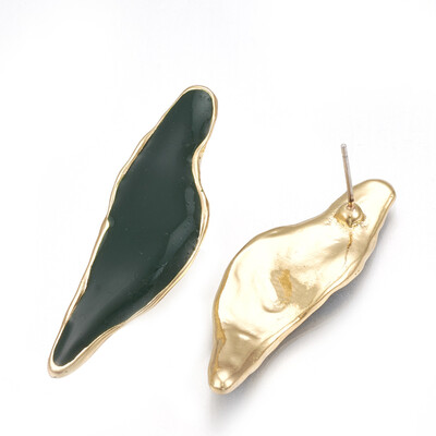 

Alloy Enamel Stud Earrings Light Gold DarkSlateGray 39x14mm Pin 07mm