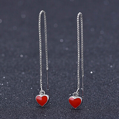 

Red Love Silver Earring Dripping Peach Heart Earrings For Women Girls