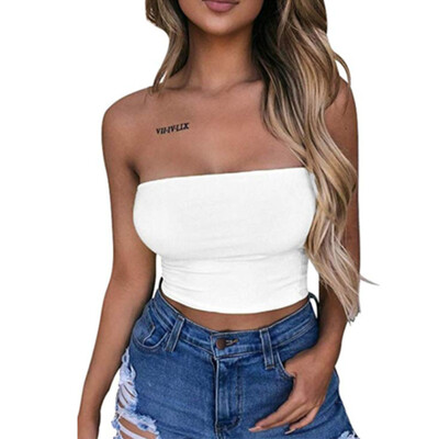 

Women Off Shoulder Elastic Tube Tops Bra Blouse Strapless Bandeau Crop Top Shirt