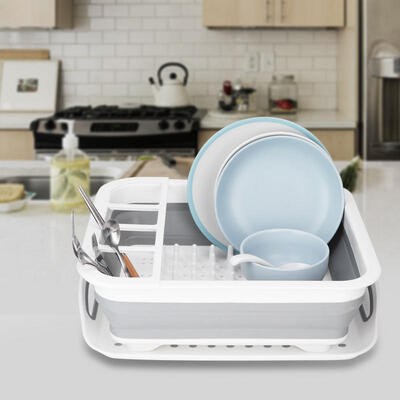 

Greensen Foldable Tableware Storage Rack Kitchenware Holder Drying Drainer Organizer with Drainboard