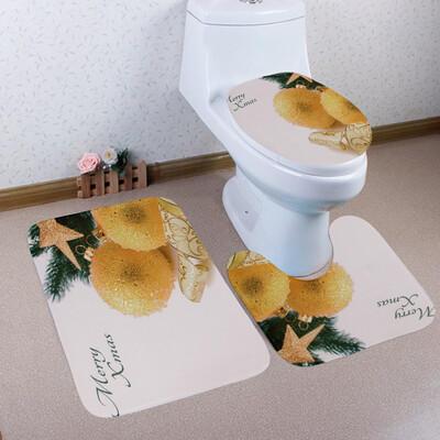 

〖Follure〗3PCS Christmas Bathroom Non-Slip Pedestal Rug Lid Toilet Cover Bath Mat Set