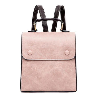 

Leather Travel Backpacks Women Small School Bags Preppy Pure Color Knapsack