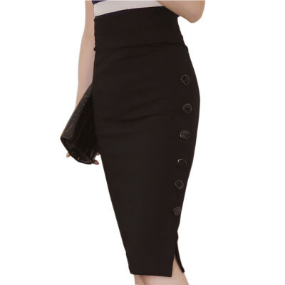 

Women OL-Style Midi Solid Color Skirt Sexy Split Slim Pencil Skinny Bandage Plain Skirts