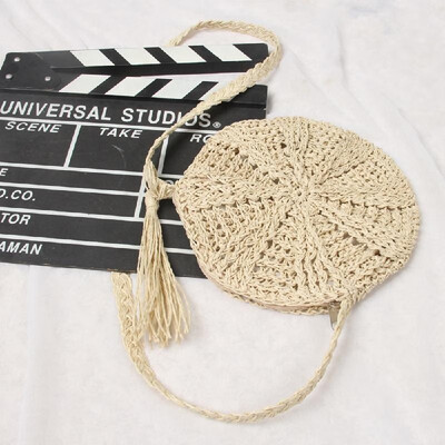 

Ins simple round windmill small bag straw bag summer woven bag female shoulder portable Messenger bag beach bag brown
