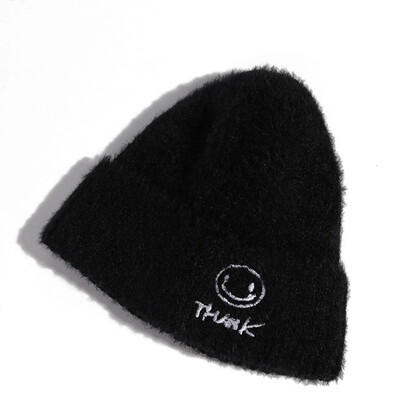 

Lady Redwood Hat Smiling Face Embroidered Wool Hat Student Lovely Mink-like Wool Knitted Hat Daily Headgear in Autumn&Winter