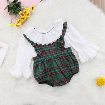 

Toddler Newborn Baby Girl Plaid Lace Long Sleeve Romper Jumpsuit Outfits Clothes