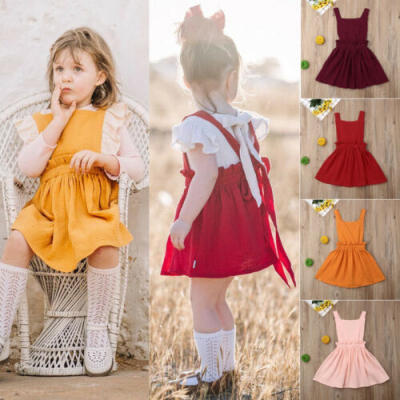 

US Toddler Kids Baby Girl Dress Solid Color Sleeveless Party Dress Sundress 1-6Y