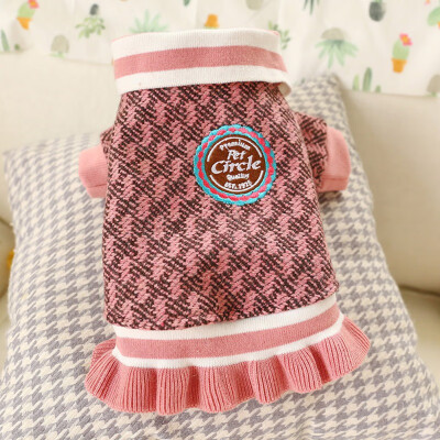 

Polo Dog Dress Pink College style For Puppy Girl School Woolen Dress Preppy Style Plaid Skirt For Small Dogs Puppy Girls Winter