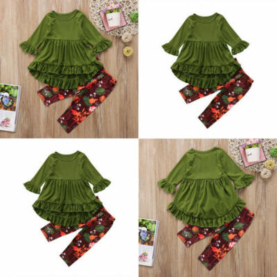 

Toddler Kids Baby Girls Outfits Floral Clothes Solid Shirt Tops Leggings Sets