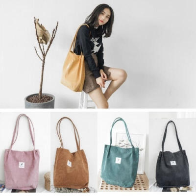 

Women Fashion School Bags Corduroy magnetic button Shoulder Canvas Tote Bags