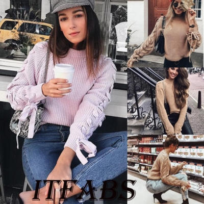 

UK Womens Long Sleeve Sweater Blouse Ladies Knitted Jumper Pullover Tops Coat