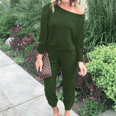 

Boho Women Off Shoulder Jumpsuit Ladies Long Sleeve Holiday Playsuit Beach Pants