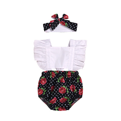 

Summer Newborn Baby Girls Floral Print Rompers Set Flare Sleeve Bodysuit Jumpsuit With Headband