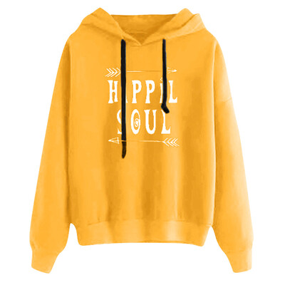 

Toponeto Women Casual Solid Letter Pattern Long Sleeve Hooded Pullover Sweatshirt