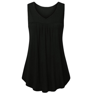 

Starmoon Womens Summer Solid Sleeveless V Neck T Shirts Blouse Pleats Tunic Tank Tops