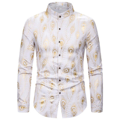 

Tailored Mens New Style Fashion stamped Long Sleeve Shirt Printed Long-Sleeved Blouse