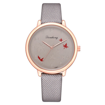 

PU wrist watch Harajuku style popular maple leaf mirror student watch