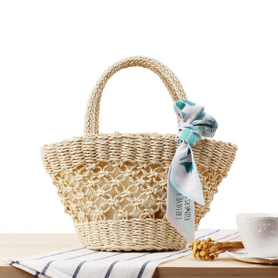 

Small hand-woven woven beach bag hollow scarves small fresh straw bag holiday leisure bag