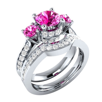 

White Sapphire Wedding Band Rings Set Women Fashion Jewelry