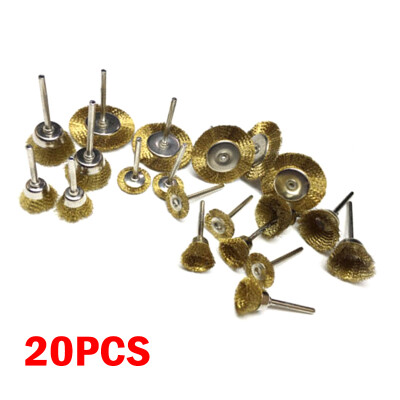 

20pcsSet Copper Wire Brushes Mounted Cup & Wheel W 18 Shank For Rotary Tool