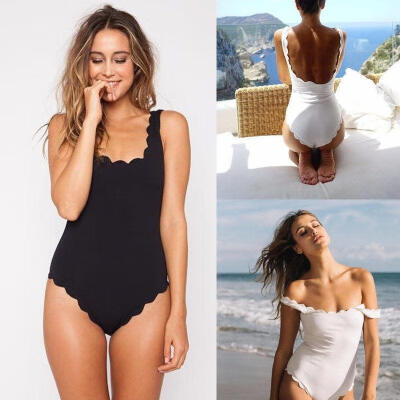 

Women&39s Backless Straped One-piece Scalloped Swimwear Solid Beachwear Swimsuit