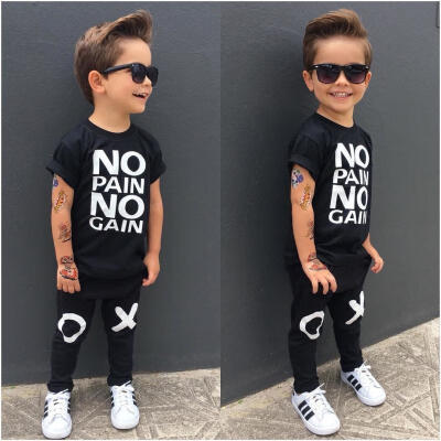 

Toddler Kids Baby Boy Outfits Clothes No pain no gain T-shirt TopPants 2pcs Set Sz 1-6T