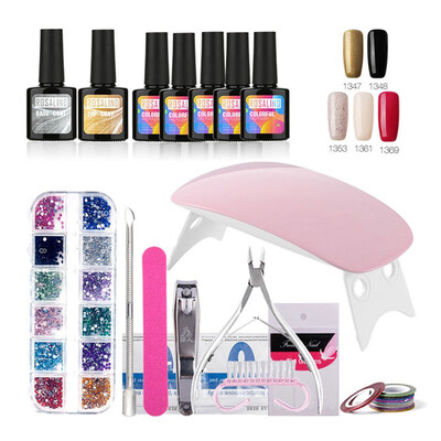 

ROSALIND Top & Base Coat Gel Nails Polish Kit Mini Lamp 5 colors Art Tools Kits