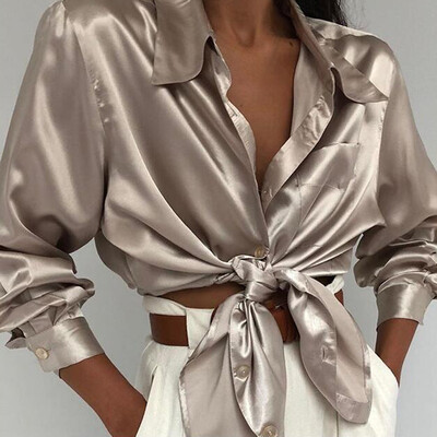 

Women Fashion Sexy Lapel Long Sleeve Pocket Shirt Tops Autumn Winter Wear 2019