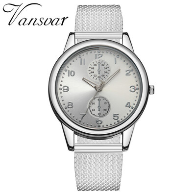 

Vansvar New Fashion Women Silver Gold Mesh Watch Unique Simple Watches Casual Quartz Wristwatches Clock Hot Sale 533