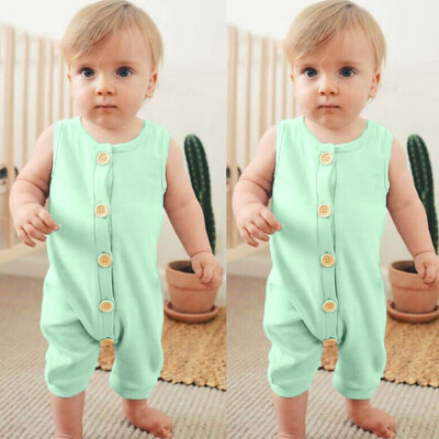 

Infant Baby Boys&Girls Sleeveless Solid Print Romper JumpsuitHeadband Outfits