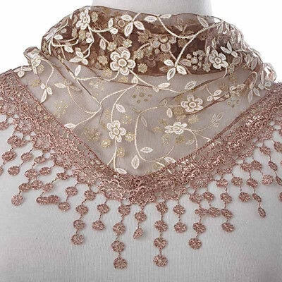 

Women Fashion Triangle Wrap Lady Shawl Lace Sheer Floral Print Scarf Scarves
