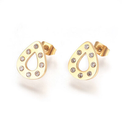 

304 Stainless Steel Stud Earrings with Rhinestone Drop Golden 12x95x2mm Pin 07mm