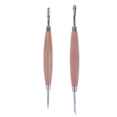 

2pcs Wooden Handle Stainless Steel Pottery Shapers Carvers Clay Tools