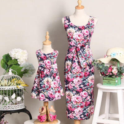 

Fashion Mother Daughter Matching Clothes Women Kids Parent Floral Maxi Long Dress Outfits