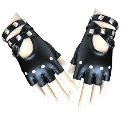 

1 Pair Punk Women Rivet Half Finger Faux Leather Motorcycle Fingerless Gloves