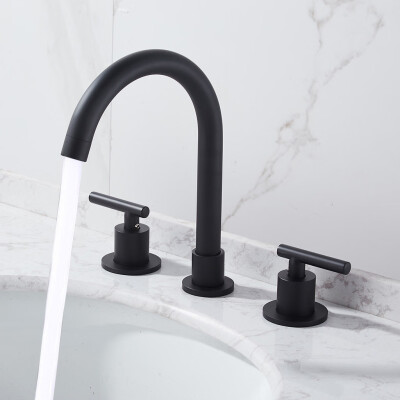 

Siaonvr Two Handle 8 inch Widespread Bathroom Sink Faucet with Supply Hose Black