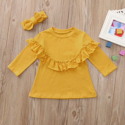 

Toddler Baby Girls Long Sleeves Ruffles TopHeadband Outfit Kid Set Clothing