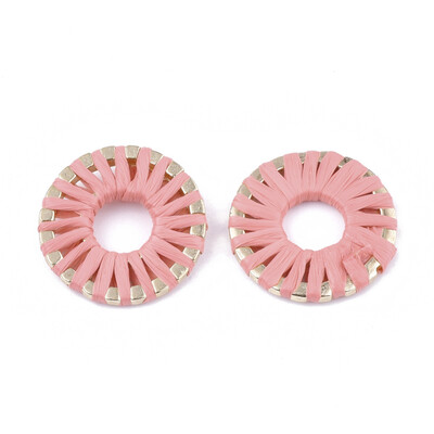 

Handmade Raffia Woven Linging Rings with Alloy Findings Donut Light Gold LightCoral 205x25mm Inner Diameter 75mm