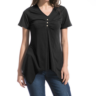 

Starmoon Women Summer V-neck Short Sleeve Swallowtail Hem T-shirts Slim Tops Blouse