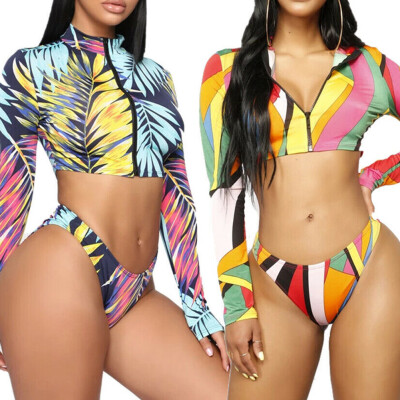 

Womens Long Sleeve Swimwear Push-up Bikini Set Swimsuit Bathing Suit Beachwear