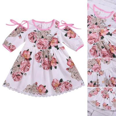 

Toddler Kids Baby Girl Floral Princess Lace Dress Bow Off-Shoulder Dresses Tutu