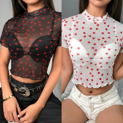 

Women Mesh See Through Net T-Shirt Short Sleeve Tee Tops Transparent Blouse