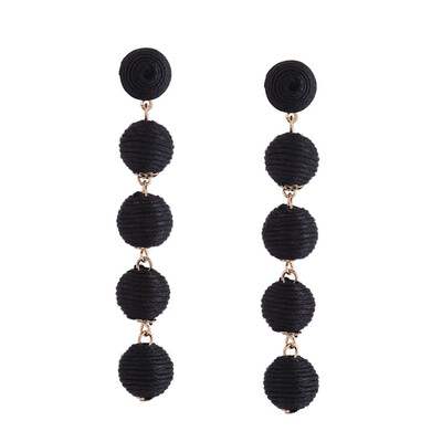 

Alloy Dangle Stud Earrings with Wax Thread Ball Golden Black 90x15mm