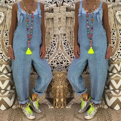 

Women Baggy One-Piece Jumpsuits Overalls Casual Loose Denim Jeans Bib Strap Harem Trousers Long Pants